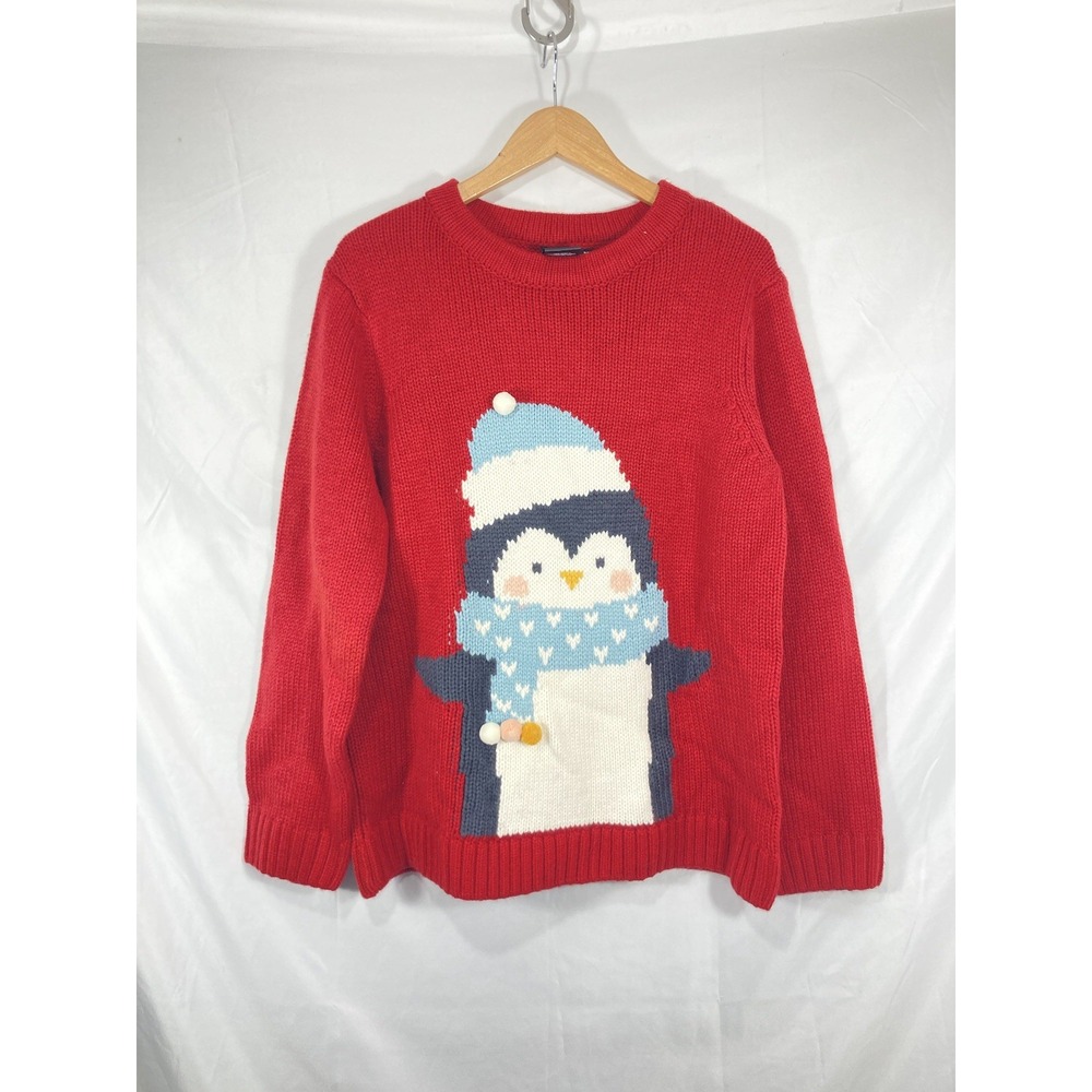 Jake Austin Penguin Sweater Knitted Pullover crew neck Red Women's Size medium